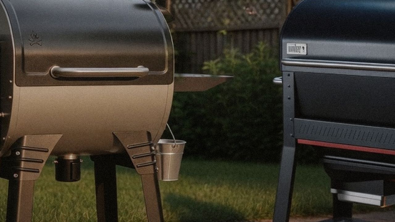 Camp Chef Woodwind Pro versus Weber Searwood XL 600 on a dusk patio