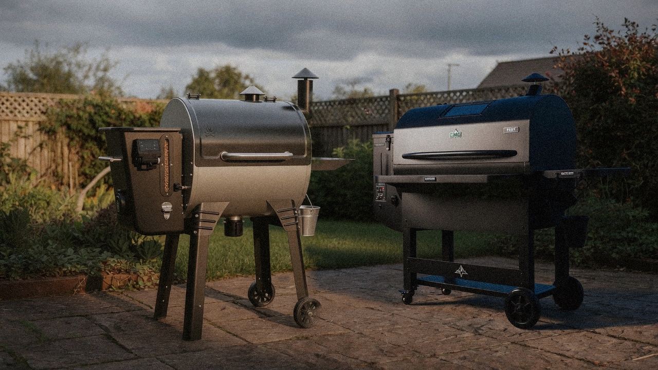 Morning patio with the Camp Chef Woodwind WiFi 24 and the Green Mountain Grills Peak, unboxing-day mood