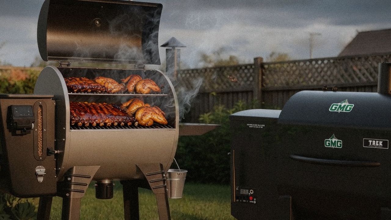 Searing and grate view: Camp Chef Woodwind WiFi 24 next to Green Mountain Grills Trek