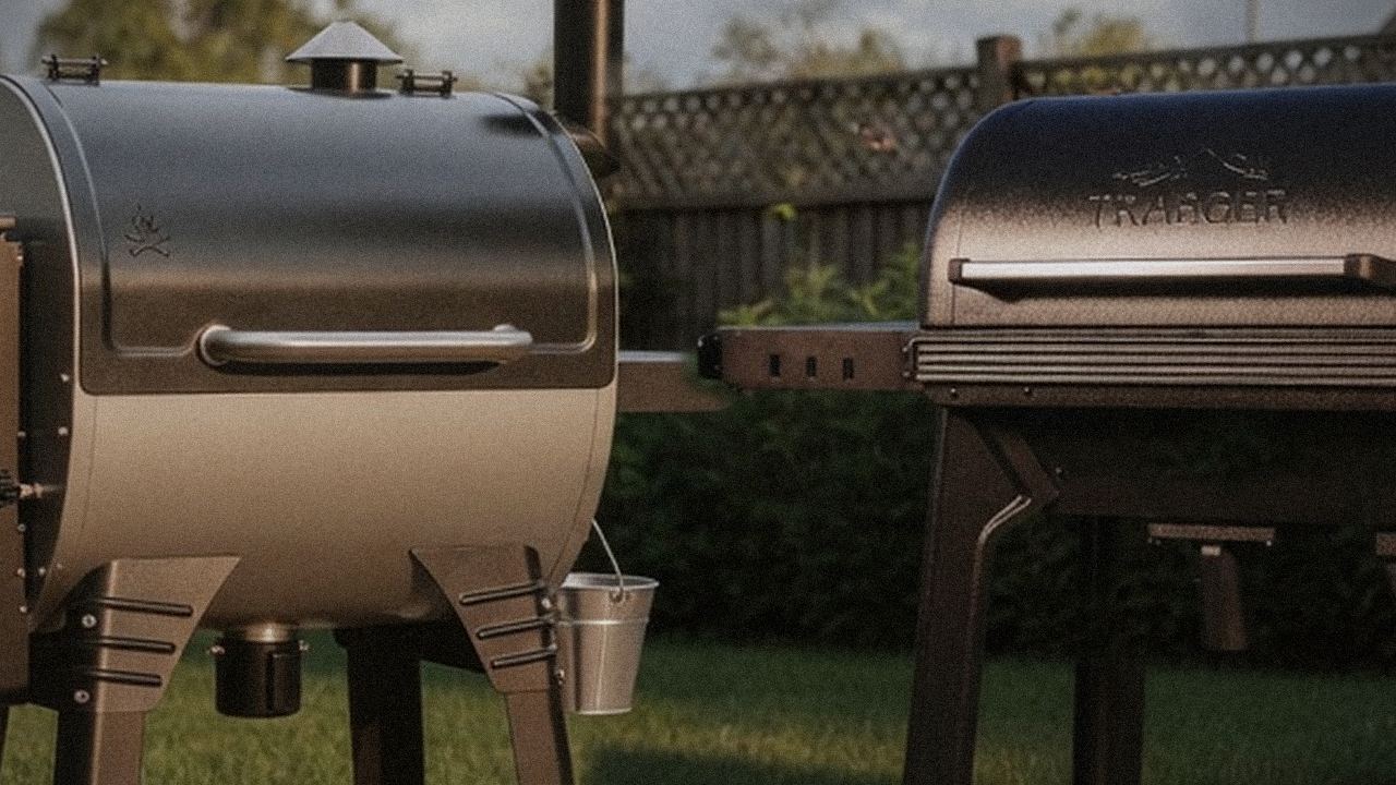 Camp Chef Woodwind WiFi 24 and Traeger Pro 780 starting up, controllers lit