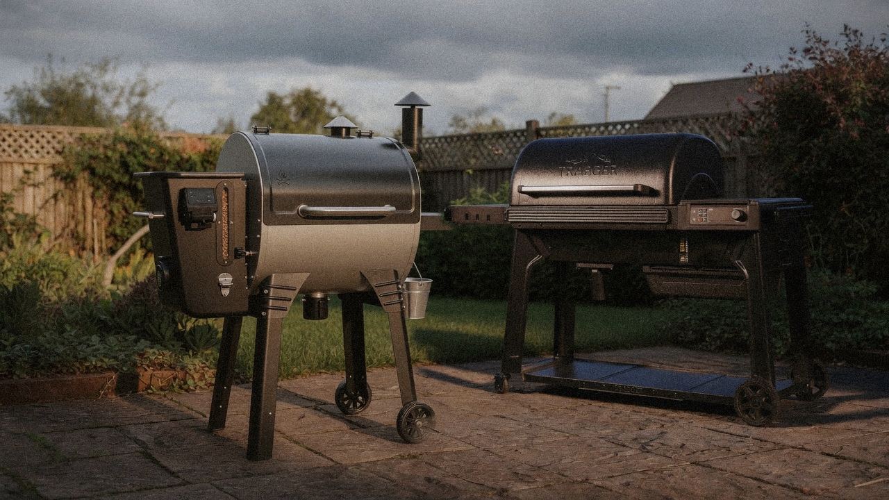 Morning patio with the Camp Chef Woodwind WiFi 24 and the Traeger Timberline, unboxing-day mood