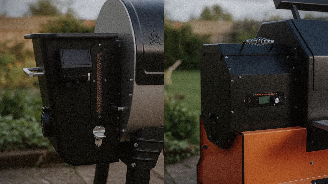 Close comparison of the Camp Chef Woodwind WiFi 24 controller next to the Yoder Smokers YS640s controller