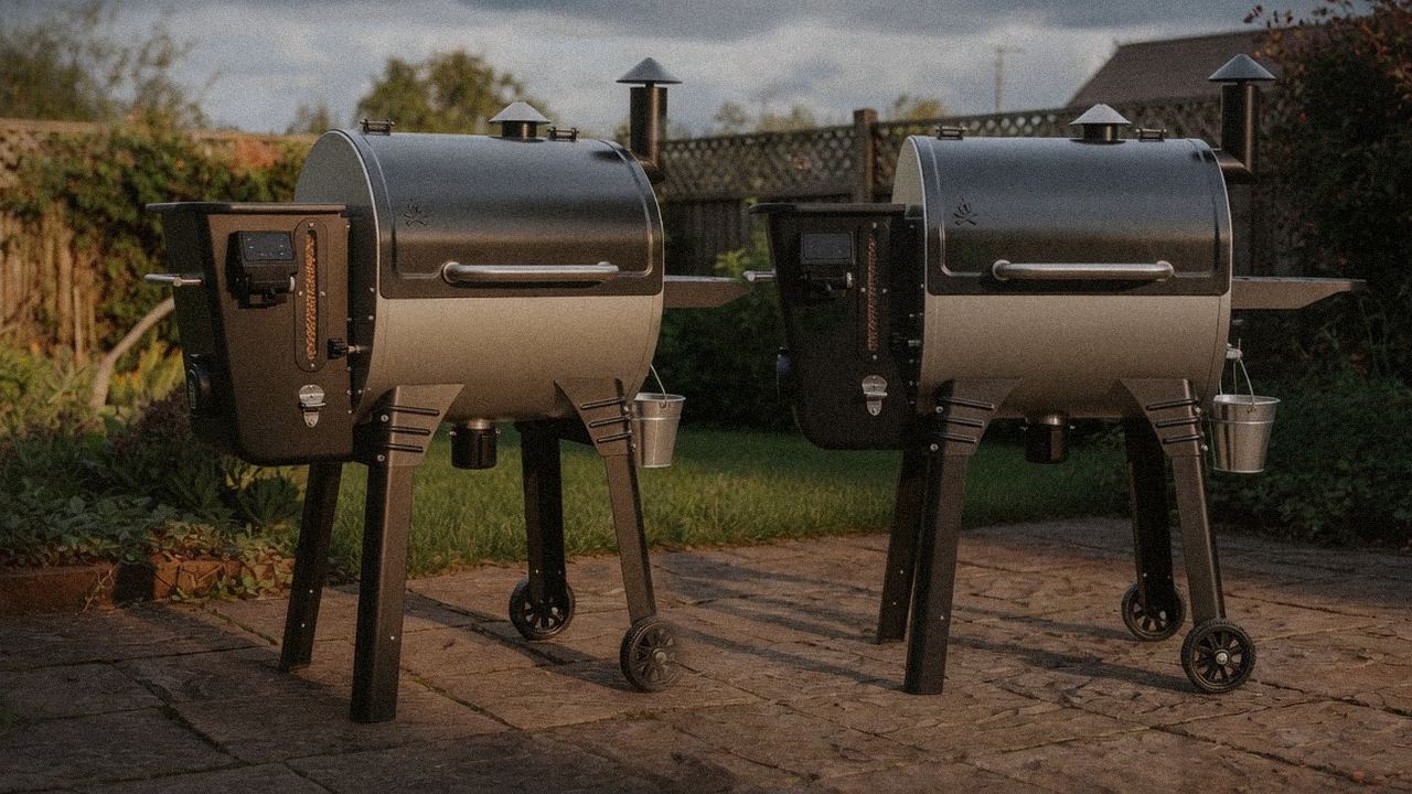 Camp Chef Woodwind Pro WiFi 24 standing next to Camp Chef Woodwind WiFi 24, showing the size and price-tier gap