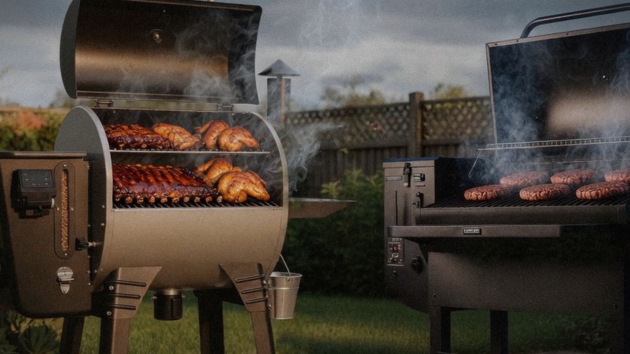 Searing and grate view: Camp Chef Woodwind Pro WiFi 24 next to Green Mountain Grills Peak