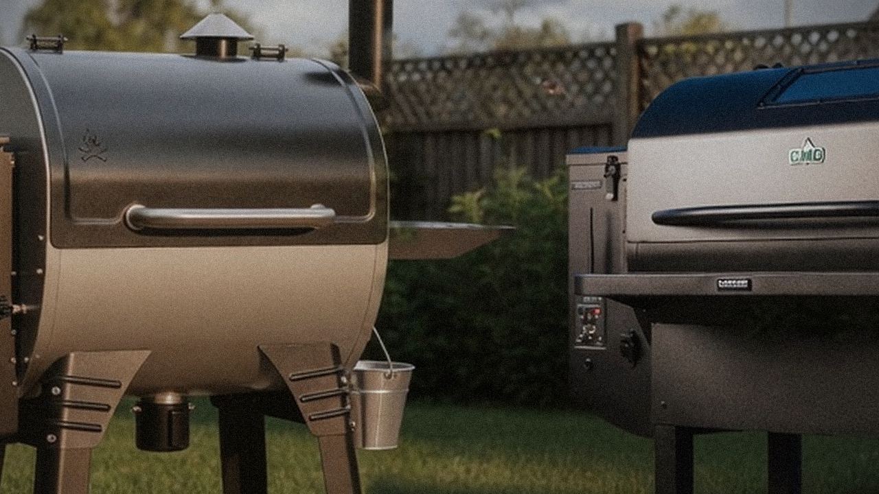 Camp Chef Woodwind Pro WiFi 24 and Green Mountain Grills Peak starting up, controllers lit