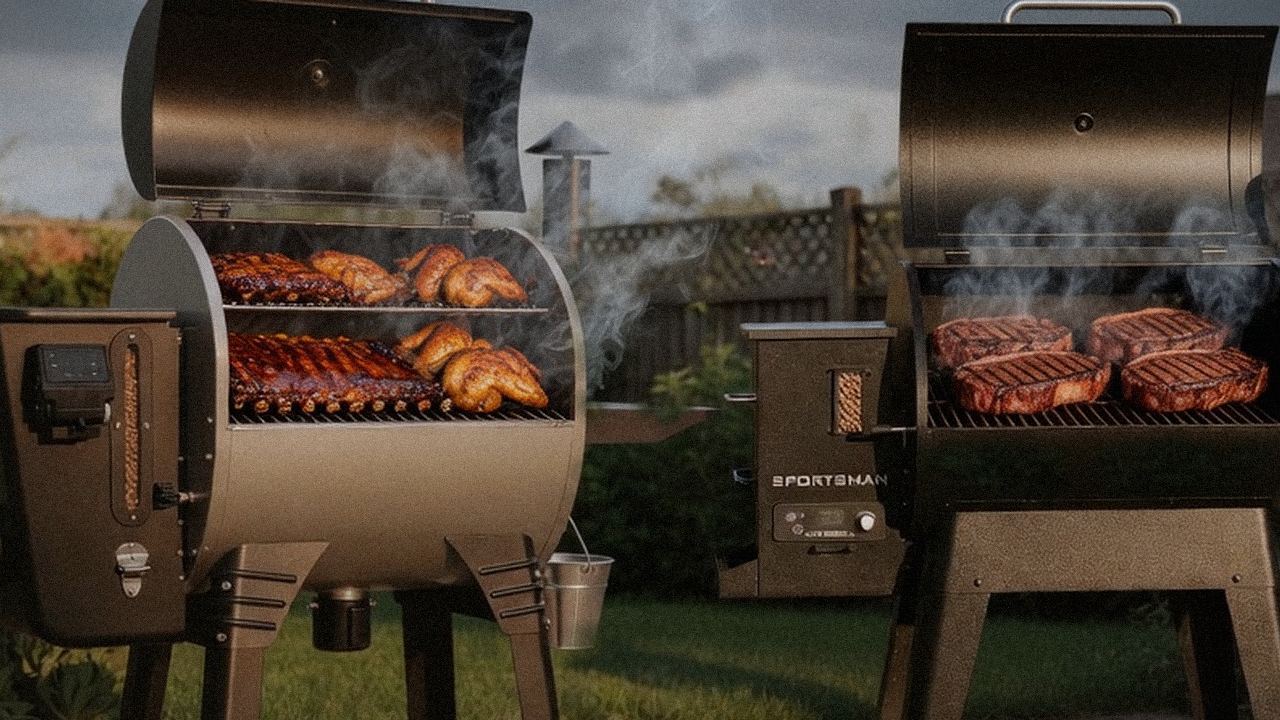 Searing and grate view: Camp Chef Woodwind Pro WiFi 24 next to Pit Boss Navigator 850