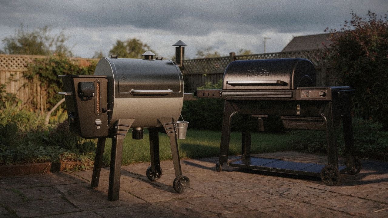 Morning patio with the Camp Chef Woodwind Pro WiFi 24 and the Traeger Pro 780, unboxing-day mood