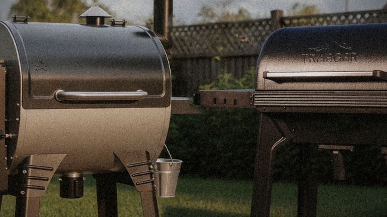 Camp Chef Woodwind Pro WiFi 24 and Traeger Pro 780 starting up, controllers lit