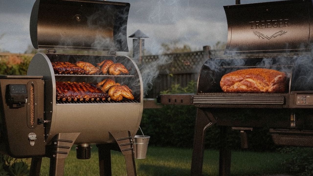 Searing and grate view: Camp Chef Woodwind Pro WiFi 24 next to Traeger Timberline