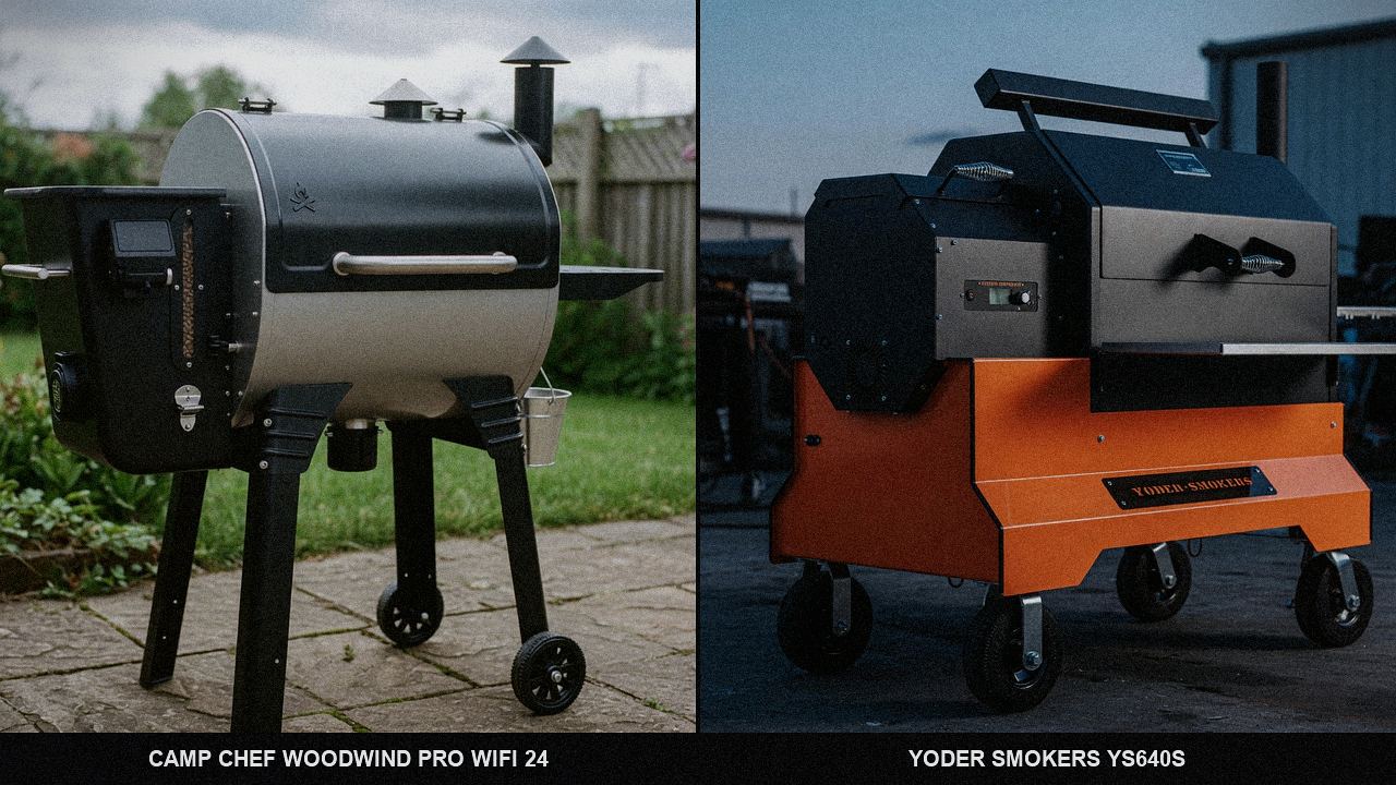 Close comparison of the Camp Chef Woodwind Pro WiFi 24 controller next to the Yoder Smokers YS640s controller