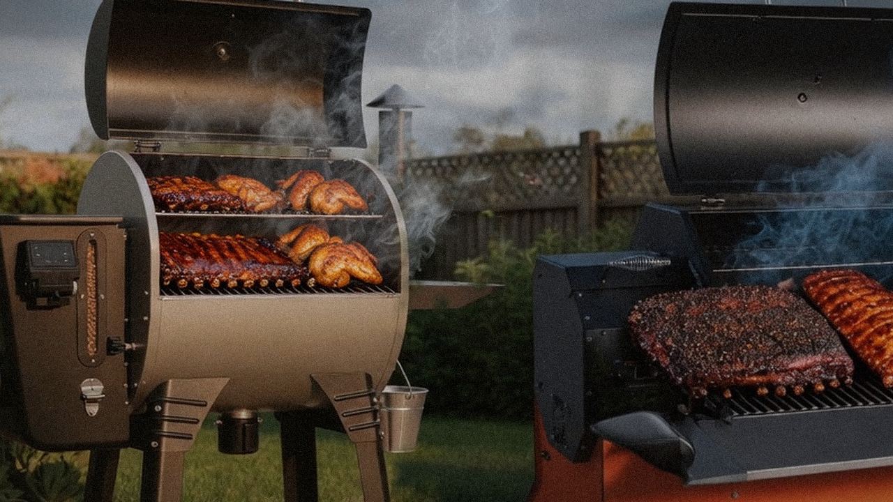 Searing and grate view: Camp Chef Woodwind Pro WiFi 24 next to Yoder Smokers YS640s