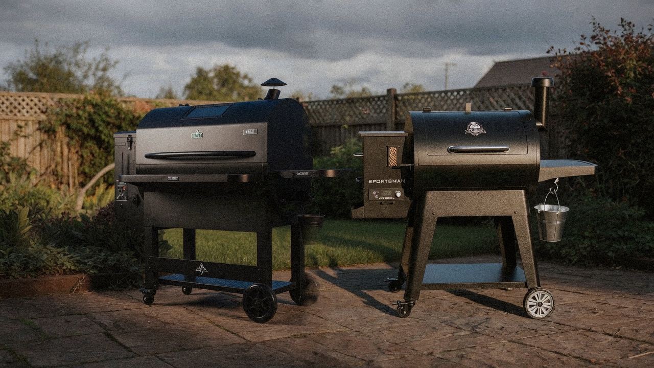 Morning patio with the Green Mountain Grills Peak and the Pit Boss Navigator 850, unboxing-day mood