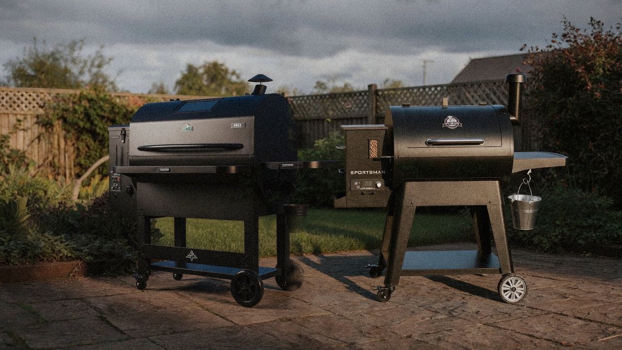Morning patio with the Green Mountain Grills Peak and the Pit Boss Sportsman, unboxing-day mood