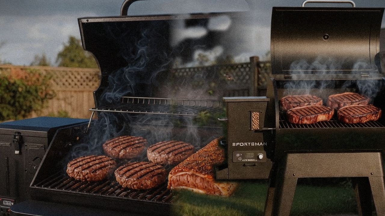Searing and grate view: Green Mountain Grills Peak next to Pit Boss Sportsman