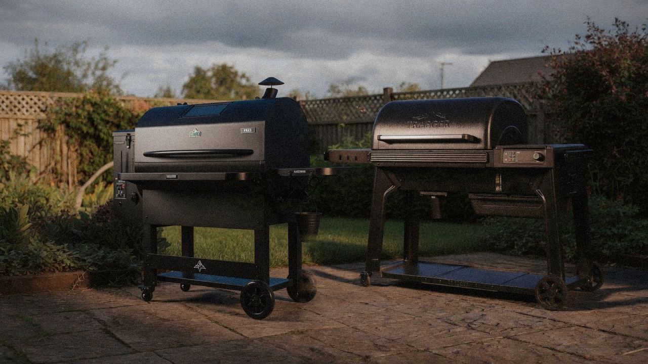 Morning patio with the Green Mountain Grills Peak and the Traeger Ironwood, unboxing-day mood