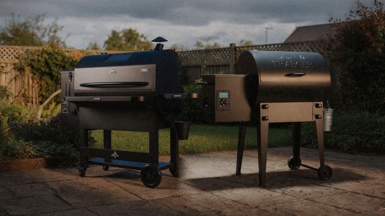 Green Mountain Grills Peak beside Traeger Tailgater 20, editorial product photography