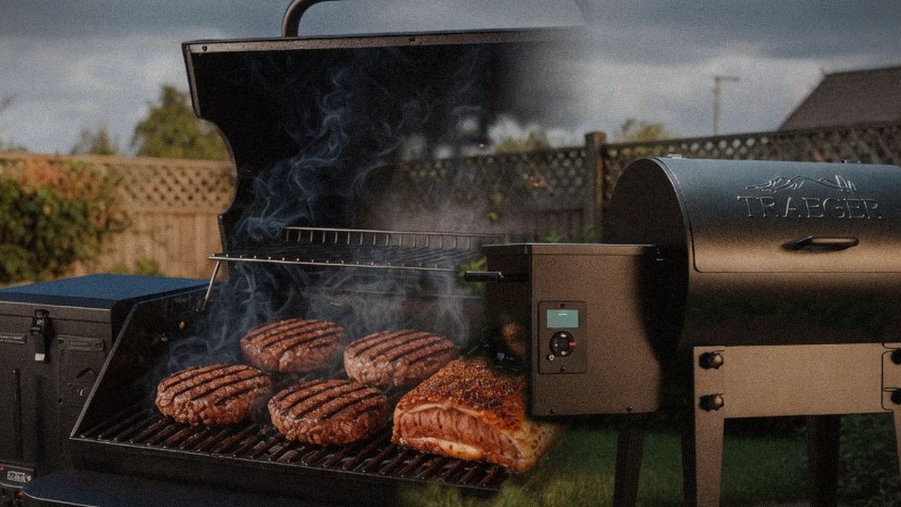 Searing and grate view: Green Mountain Grills Peak next to Traeger Tailgater 20
