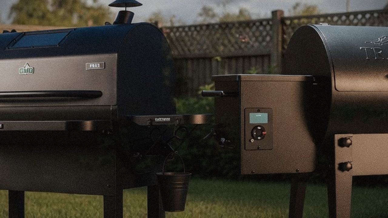 Green Mountain Grills Peak and Traeger Tailgater 20 starting up, controllers lit