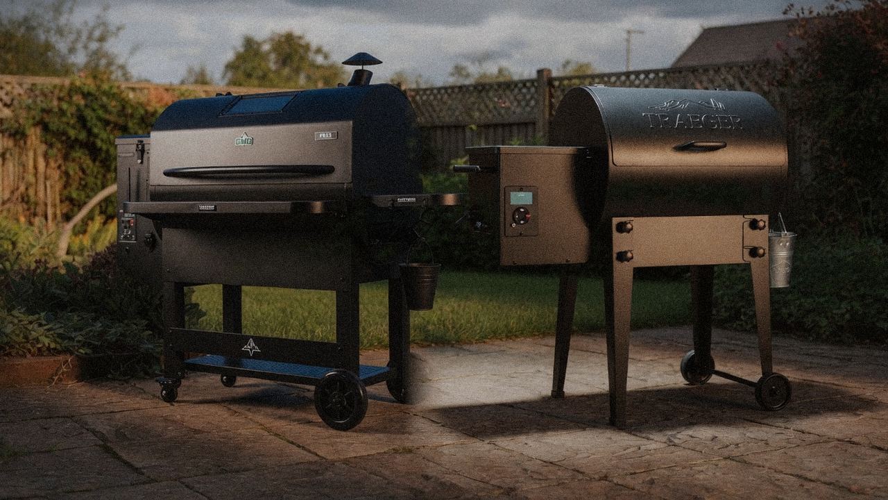Green Mountain Grills Peak standing next to Traeger Tailgater 20, showing the size and price-tier gap