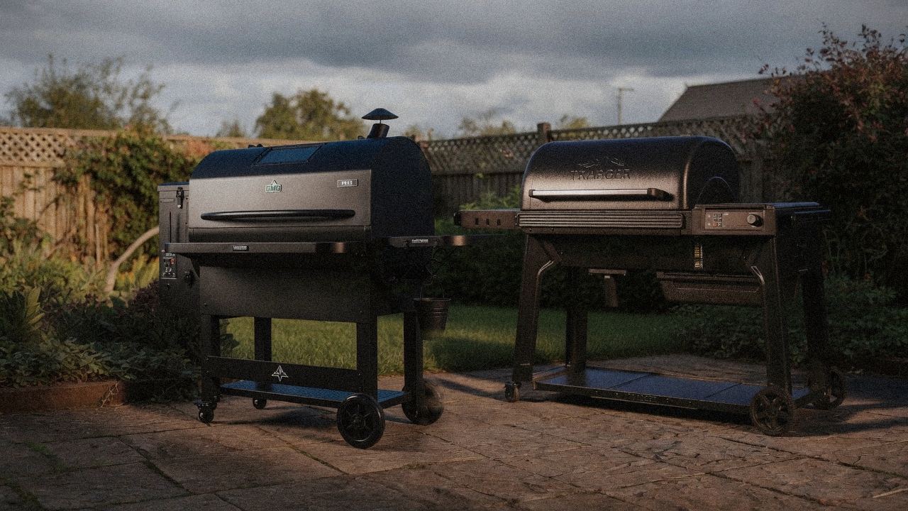 Morning patio with the Green Mountain Grills Peak and the Traeger Timberline, unboxing-day mood