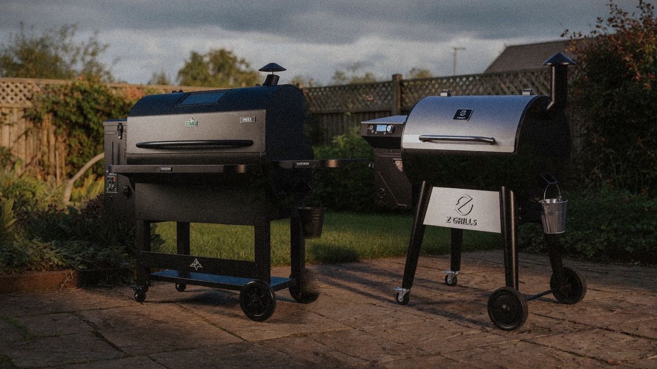 Green Mountain Grills Peak beside Z Grills 700 Series (ZPG-7002), editorial product photography