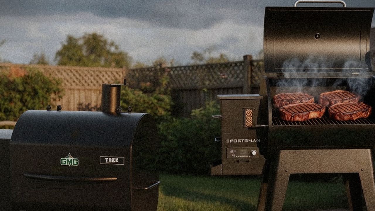 Searing and grate view: Green Mountain Grills Trek next to Pit Boss Navigator 850