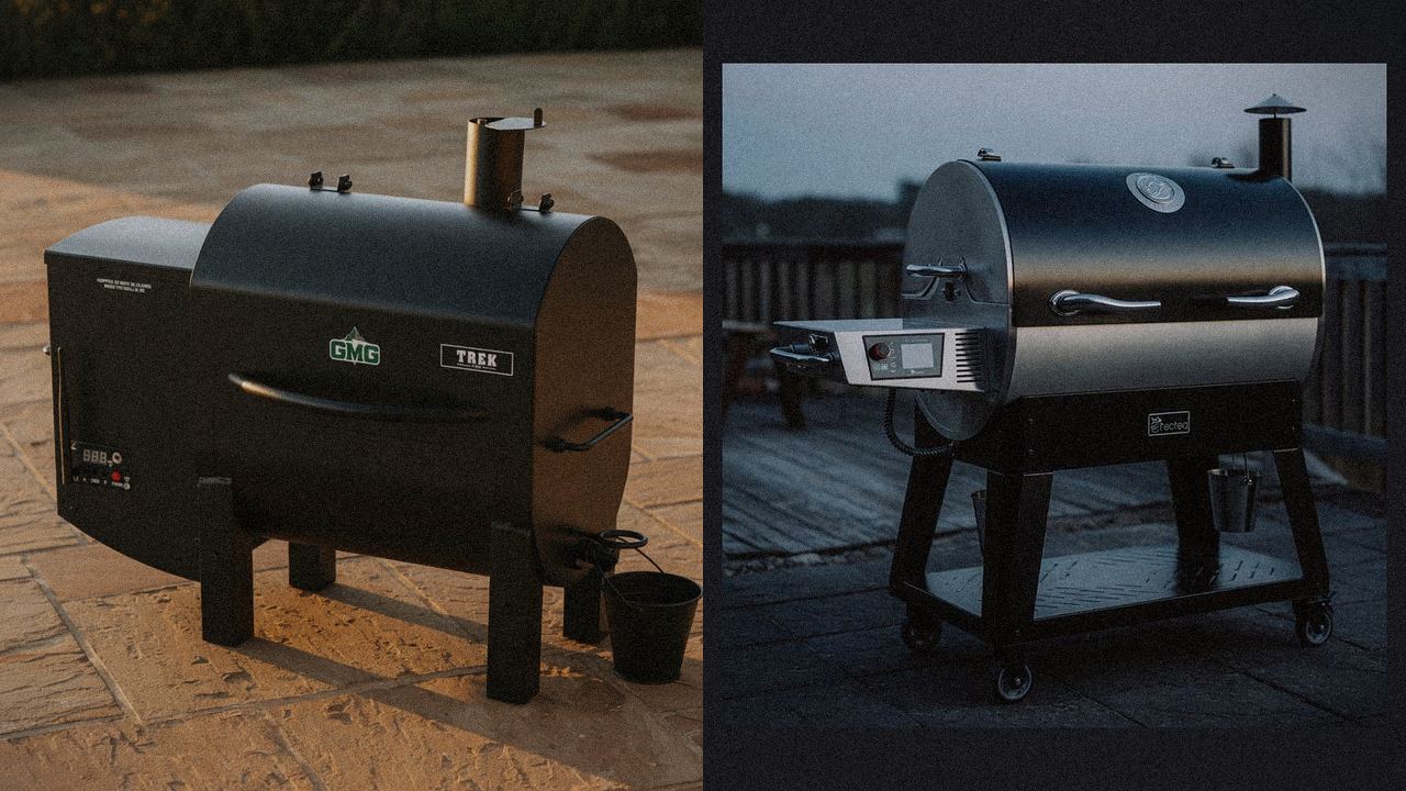 Green Mountain Grills Trek beside recteq Bullseye Deluxe, editorial product photography