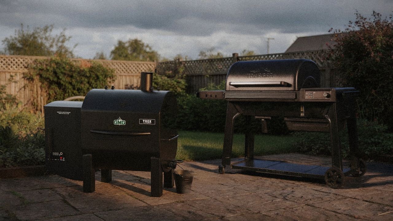 Morning patio with the Green Mountain Grills Trek and the Traeger Ironwood, unboxing-day mood