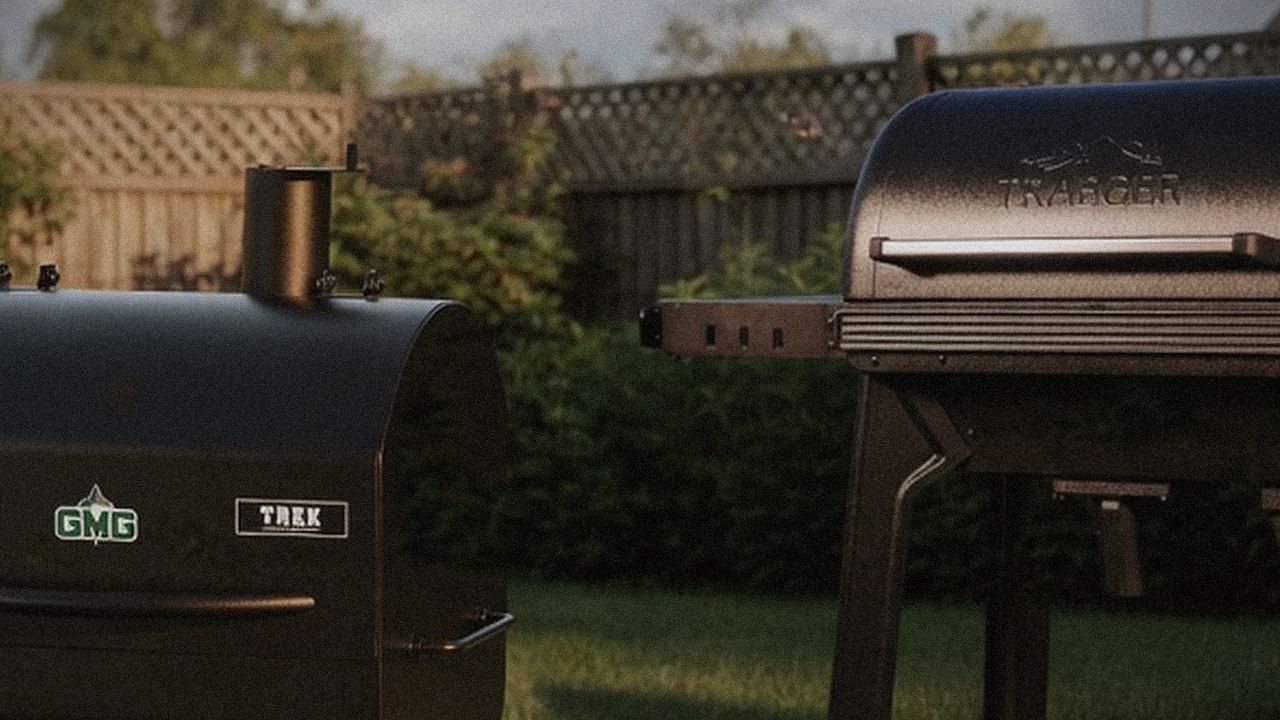Green Mountain Grills Trek and Traeger Ironwood starting up, controllers lit