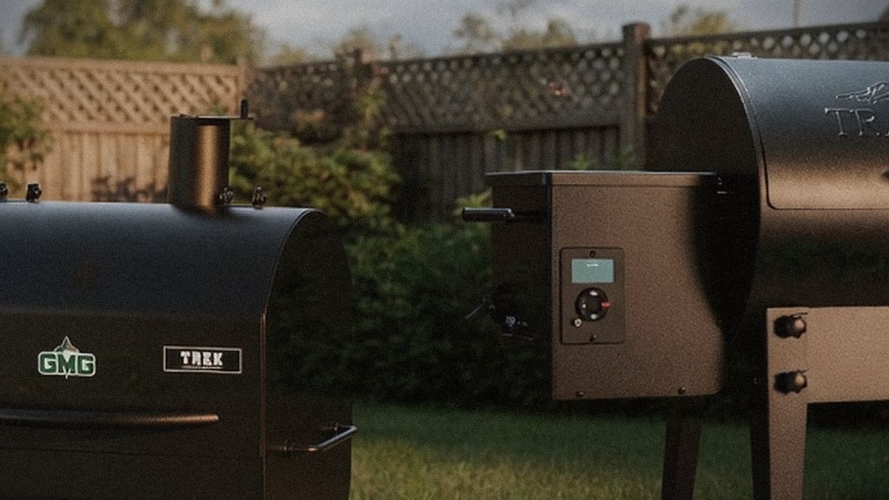 Green Mountain Grills Trek and Traeger Tailgater 20 starting up, controllers lit