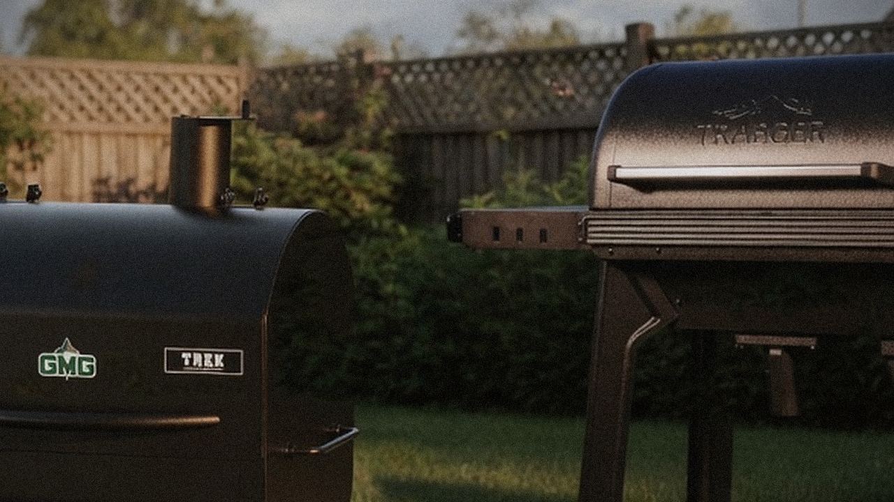 Green Mountain Grills Trek and Traeger Timberline starting up, controllers lit