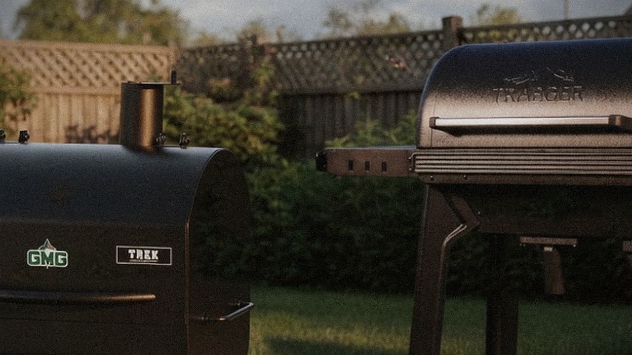 Green Mountain Grills Trek and Traeger Woodridge Pro starting up, controllers lit