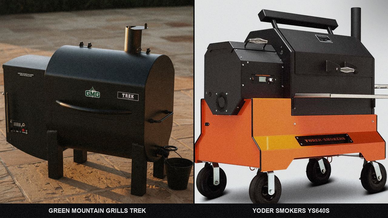 Morning patio with the Green Mountain Grills Trek and the Yoder Smokers YS640s, unboxing-day mood