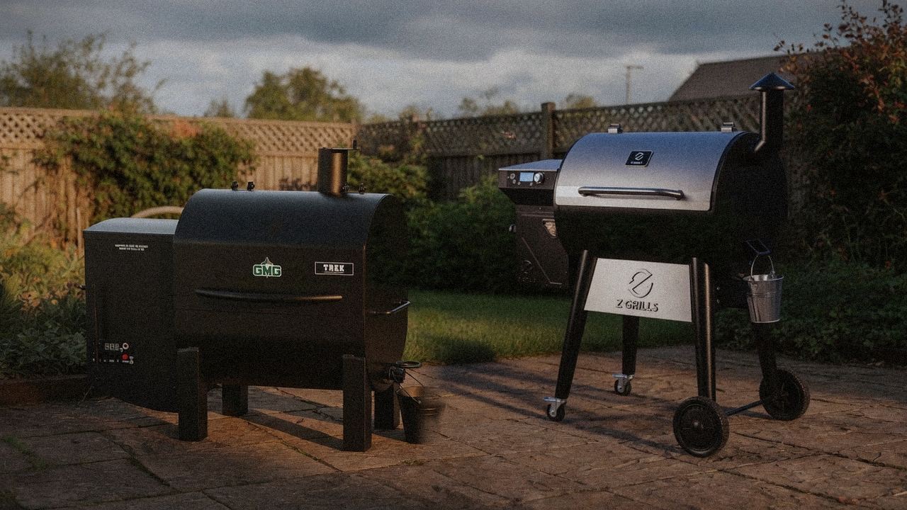 Green Mountain Grills Trek beside Z Grills 700 Series (ZPG-7002), editorial product photography