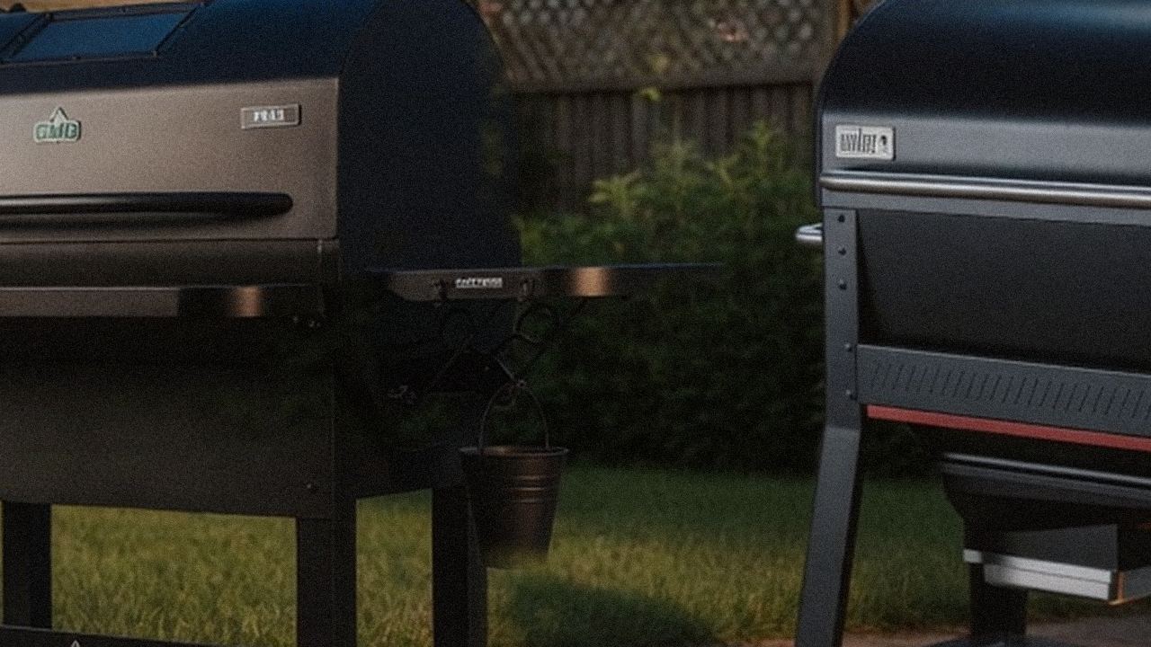 GMG Peak Prime 2.0 versus Weber Searwood XL 600 on a dusk patio