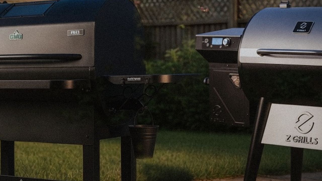GMG Peak Prime 2.0 beside Z Grills 700 Series, official product photography on a dark steel panel