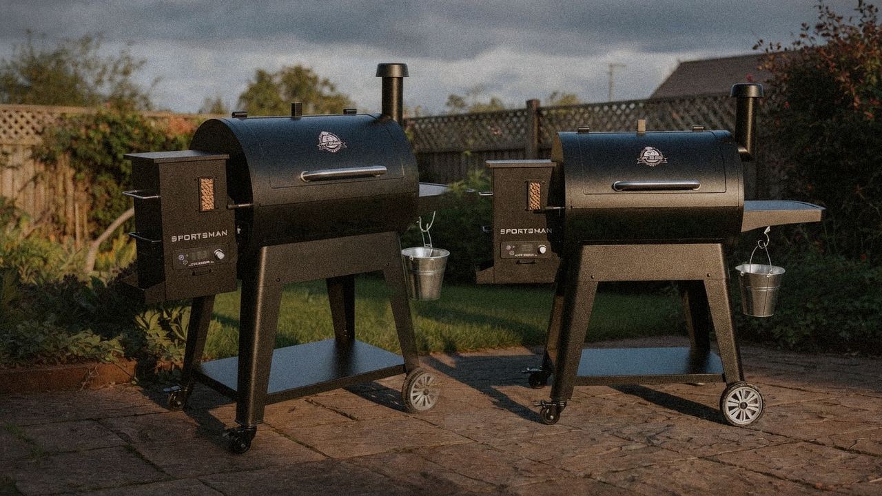 Pit Boss Navigator 850 beside Pit Boss Sportsman, editorial product photography