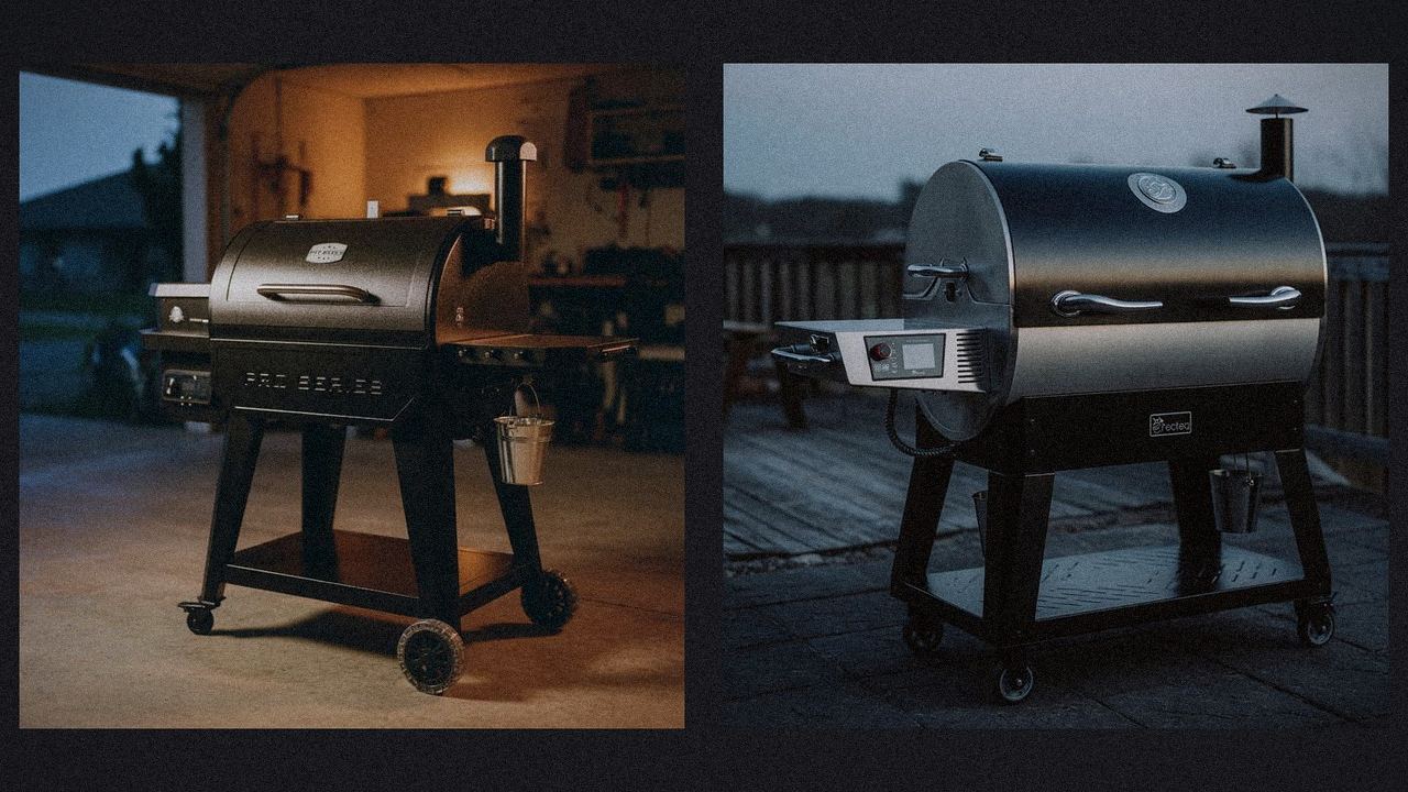Pit Boss Navigator 850 beside recteq Bullseye Deluxe, editorial product photography
