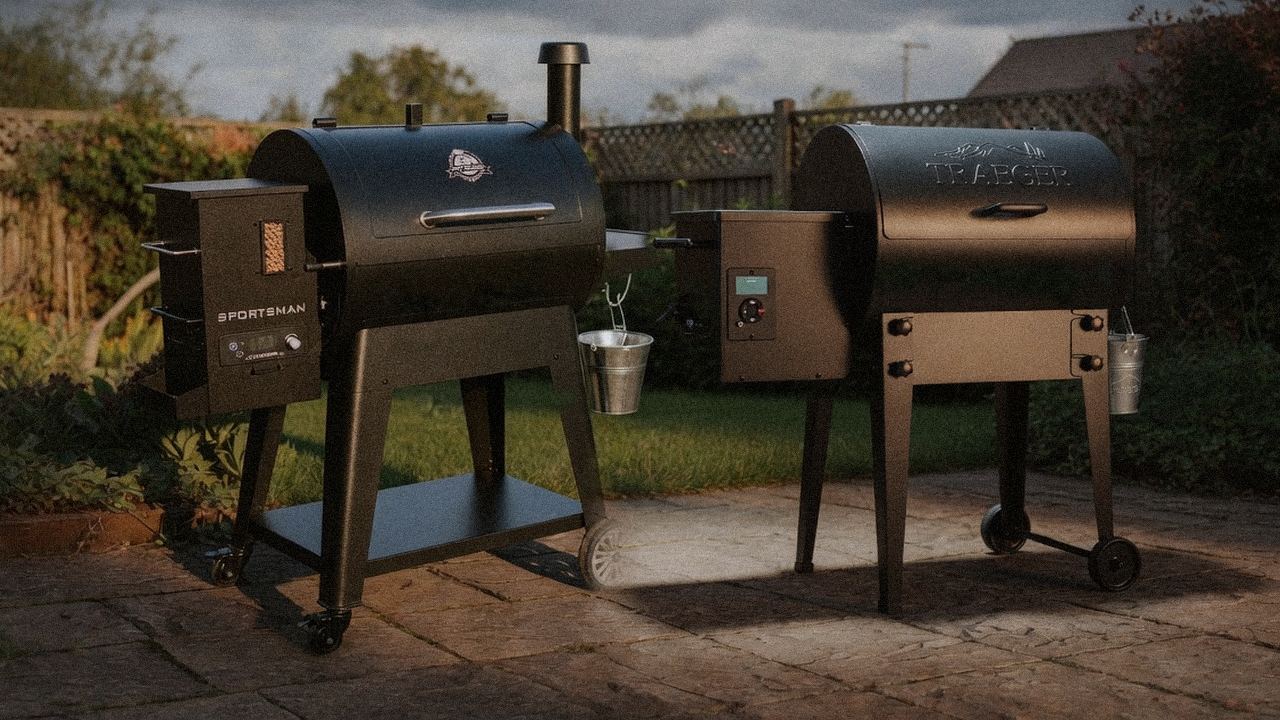 Pit Boss Navigator 850 standing next to Traeger Tailgater 20, showing the size and price-tier gap