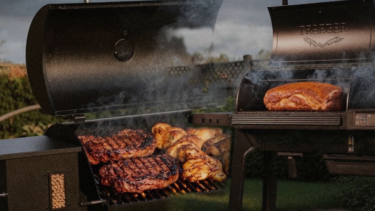Searing and grate view: Pit Boss Navigator 850 next to Traeger Woodridge Pro