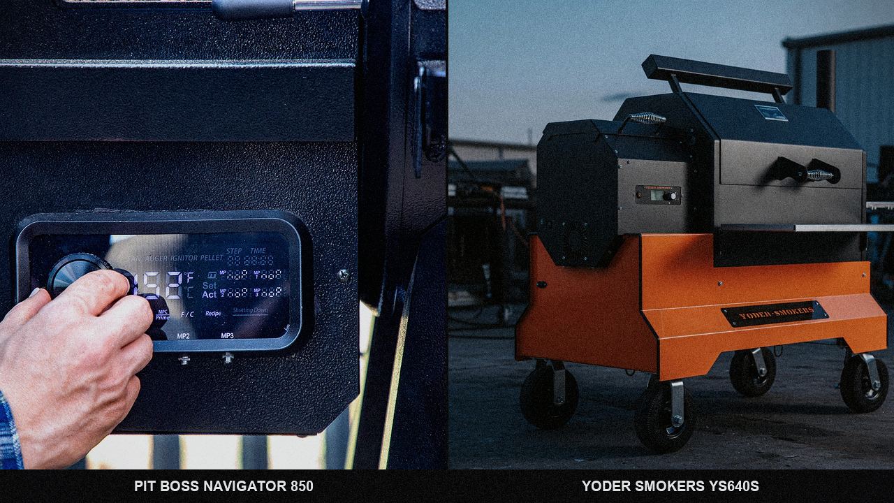 Close comparison of the Pit Boss Navigator 850 controller next to the Yoder Smokers YS640s controller