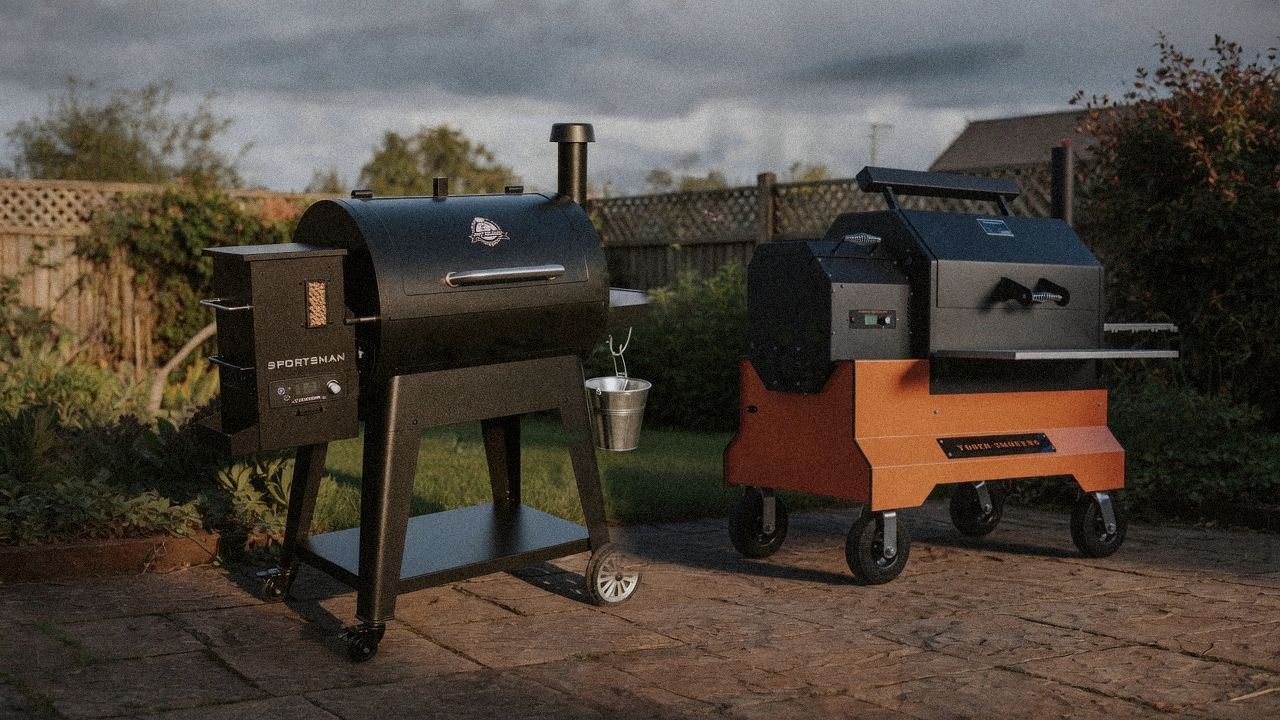 Morning patio with the Pit Boss Navigator 850 and the Yoder Smokers YS640s, unboxing-day mood