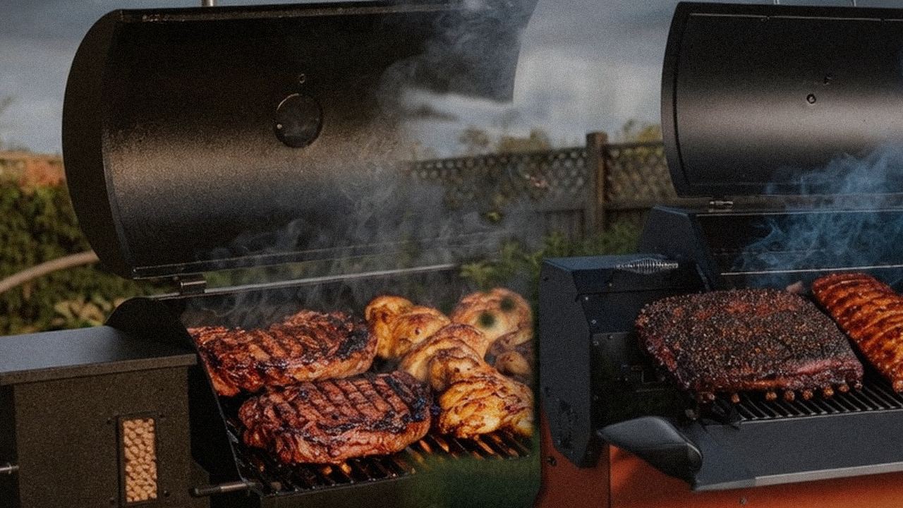Searing and grate view: Pit Boss Navigator 850 next to Yoder Smokers YS640s