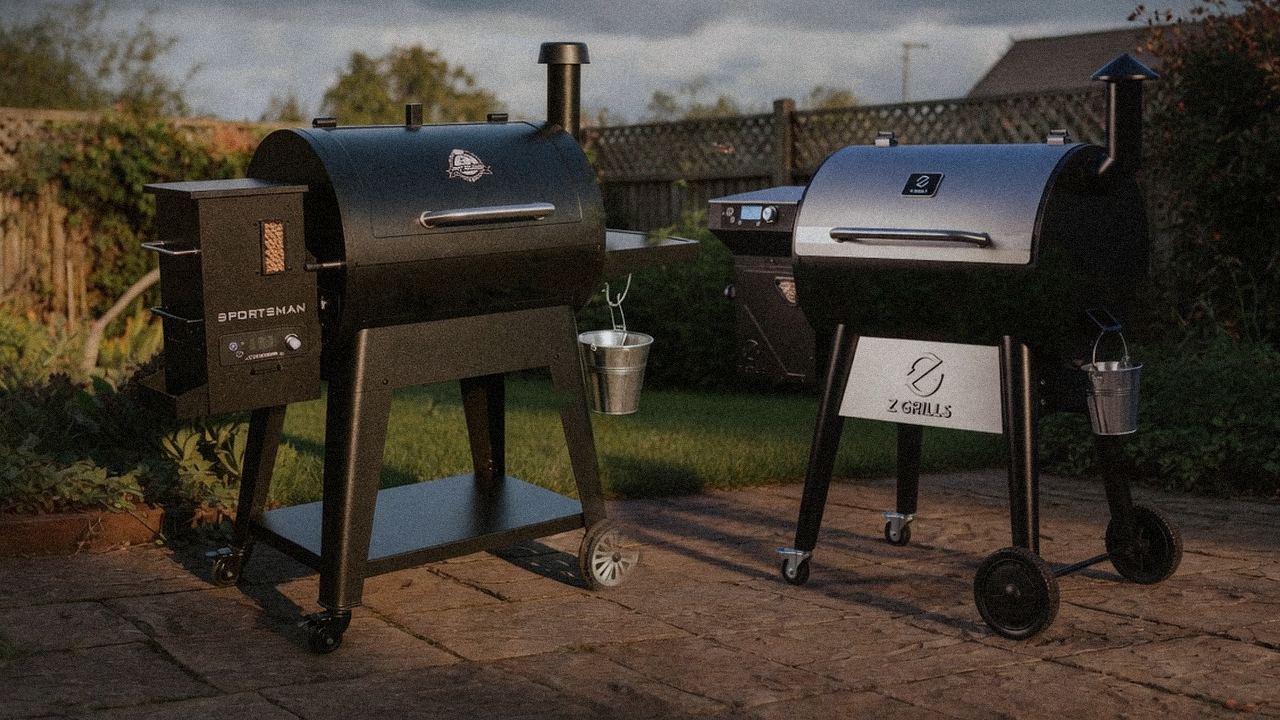 Pit Boss Navigator 850 standing next to Z Grills 700 Series (ZPG-7002), showing the size and price-tier gap