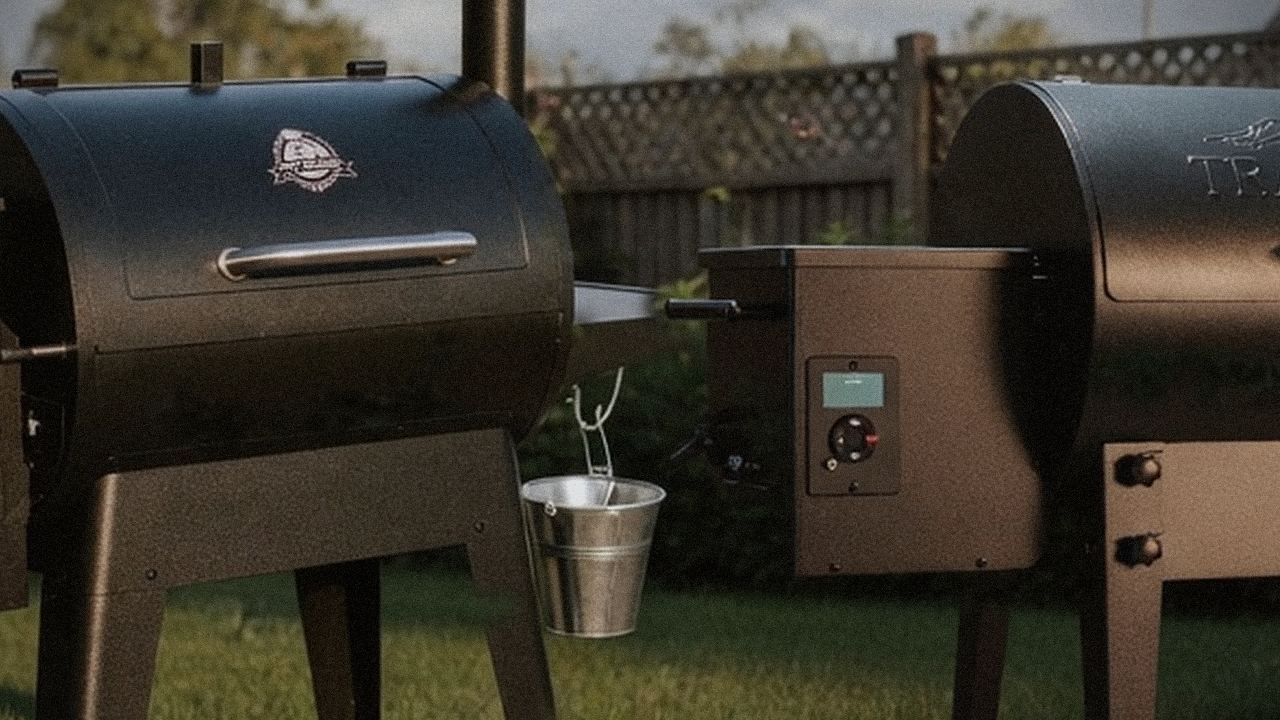 Pit Boss Sportsman and Traeger Tailgater 20 starting up, controllers lit