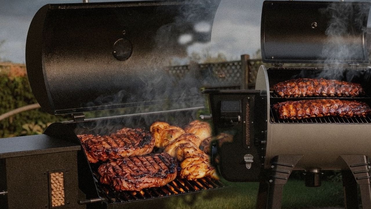 Pit Boss Sportsman versus Camp Chef Woodwind Pro on a dusk patio