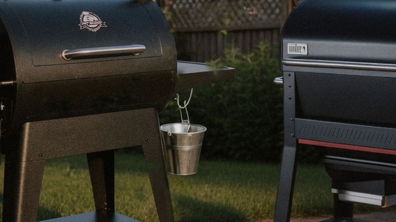 Pit Boss Pro Series 850 versus Weber Searwood XL 600 on a dusk patio