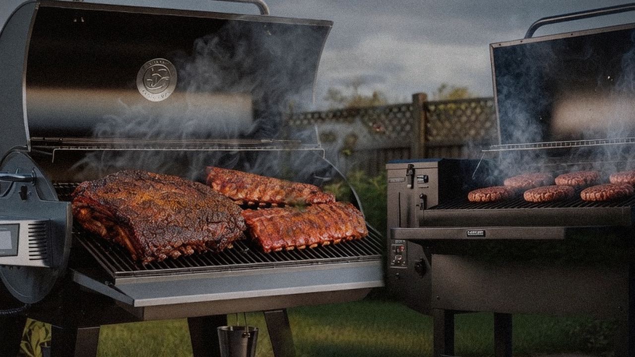 Searing and grate view: recteq Flagship 1600 next to Green Mountain Grills Peak