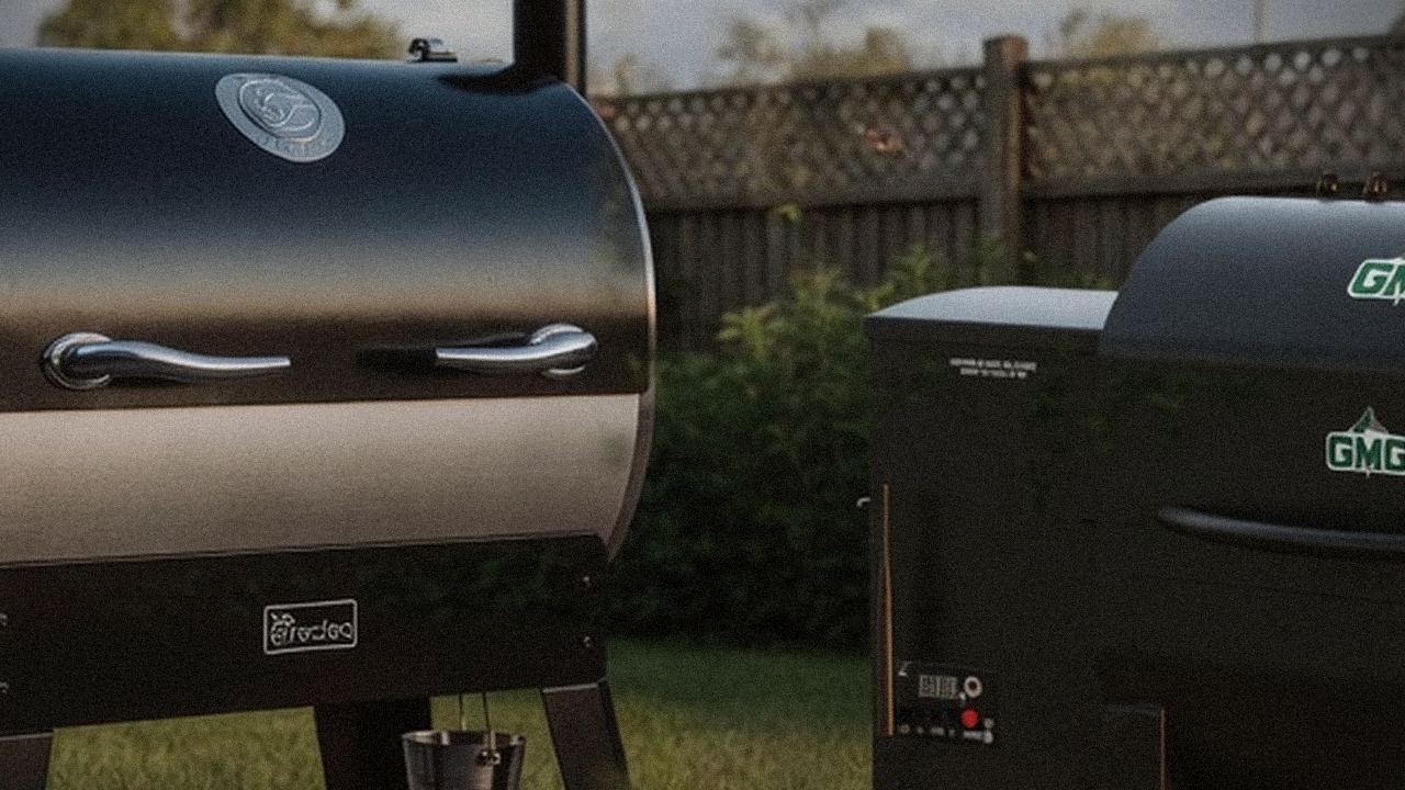 recteq Flagship 1600 and Green Mountain Grills Trek starting up, controllers lit