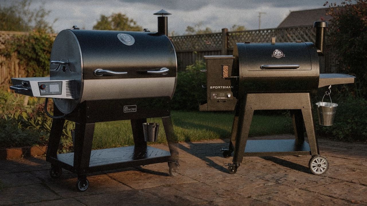 recteq Flagship 1600 standing next to Pit Boss Navigator 850, showing the size and price-tier gap